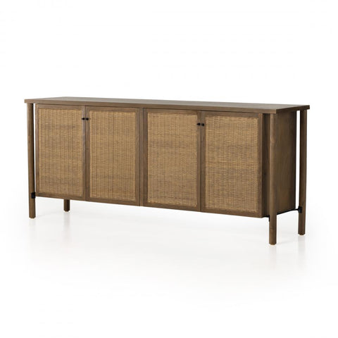 Floating Sideboard Taupe Cane & Solid Mango Wood 74 inch