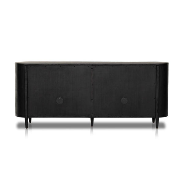 Curved Sideboard Drifted Matte Black Finish Solid Oak 82 inch