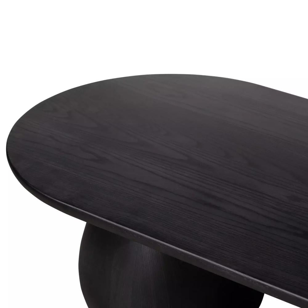 Modern Organic Oval Wood Coffee Table Black Wash Ash Veneer 43 inch