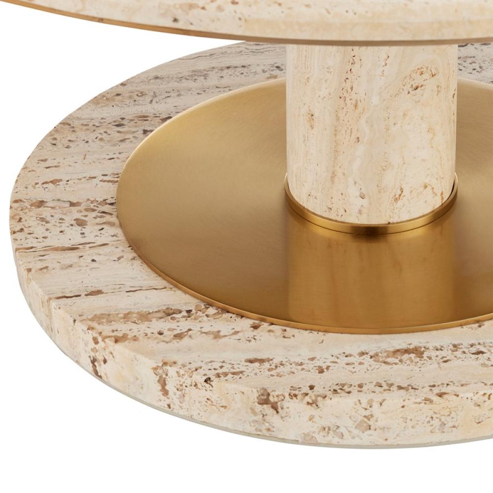 Travertine & Brass Round Pedestal Coffee Table 36 inch