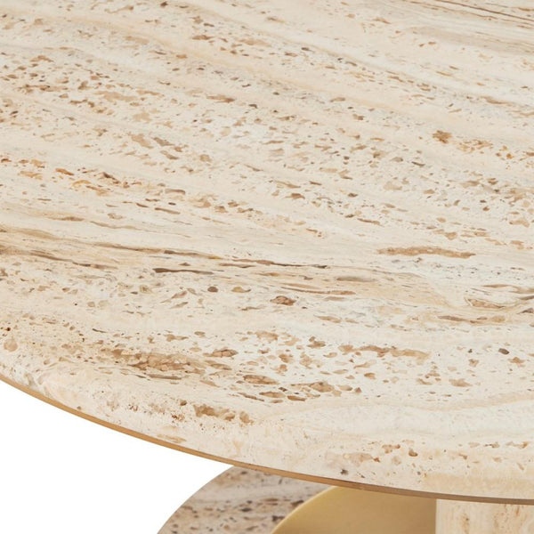 Travertine & Brass Round Pedestal Coffee Table 36 inch