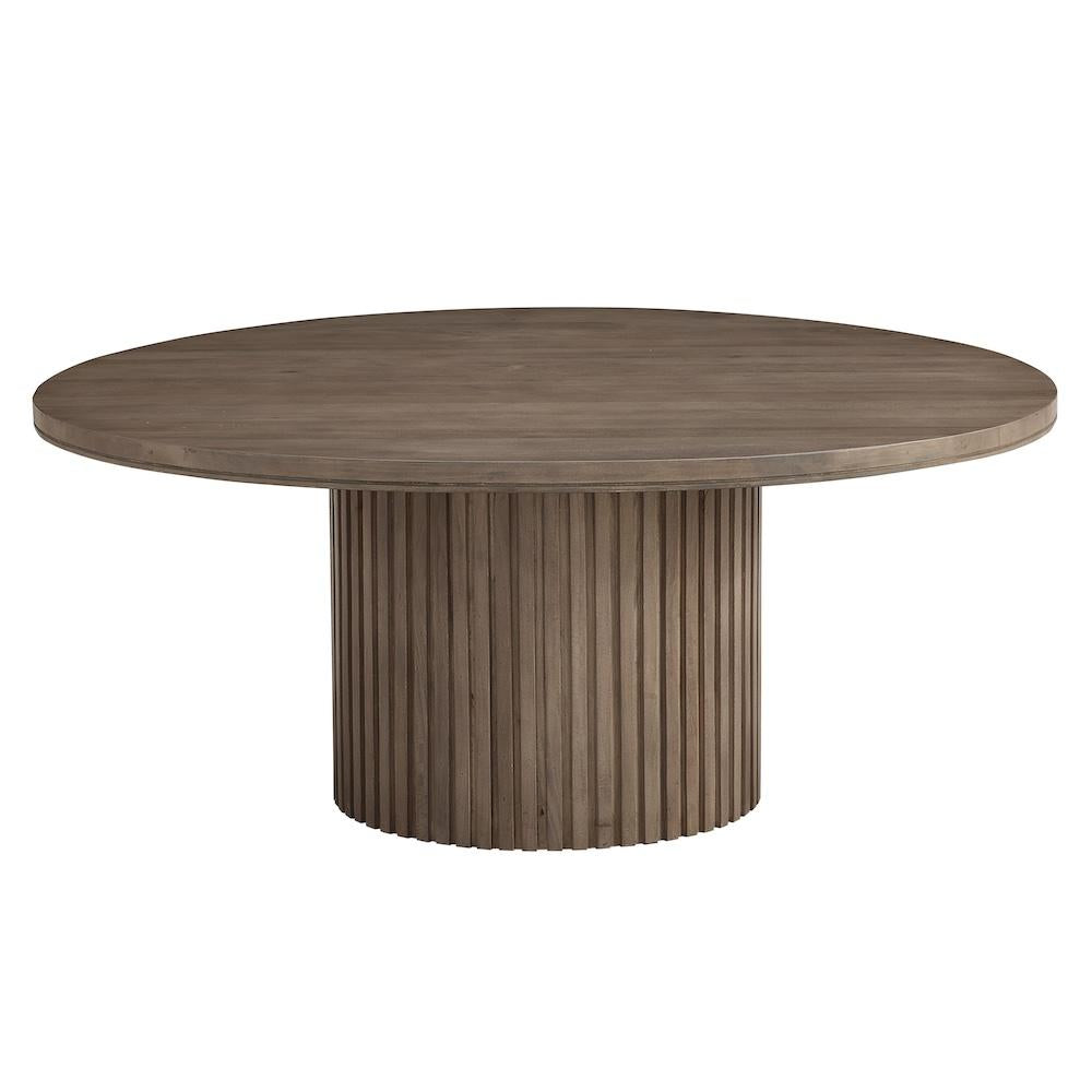 Ribbed Pedestal Base Round Mango Wood Dining Table in Misted Ash 72 inch