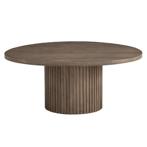Ribbed Pedestal Base Round Mango Wood Dining Table in Misted Ash 72 inch