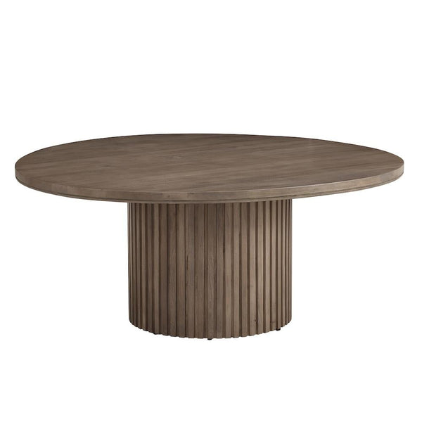 Ribbed Pedestal Base Round Mango Wood Dining Table in Misted Ash 60 inch