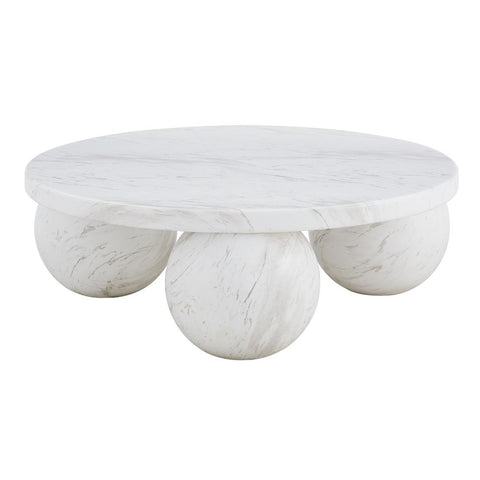 Round Ball Foot Concrete Coffee Table with Marbled Finish 40 inch