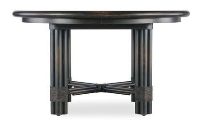 Black Rattan Round Dining Table with Leaf 54 inch