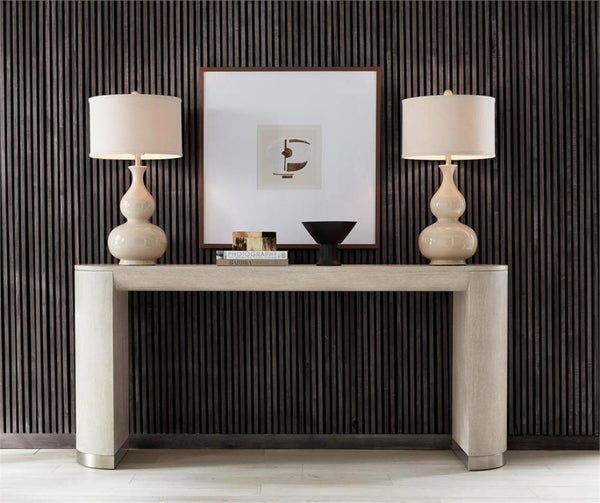 Modern Curved Console Table with Leaf Alabaster Color 76 inch