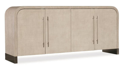 Modern Curved Raffia Wrapped Doors Buffet Sideboard in Alabaster Finish 80 inch