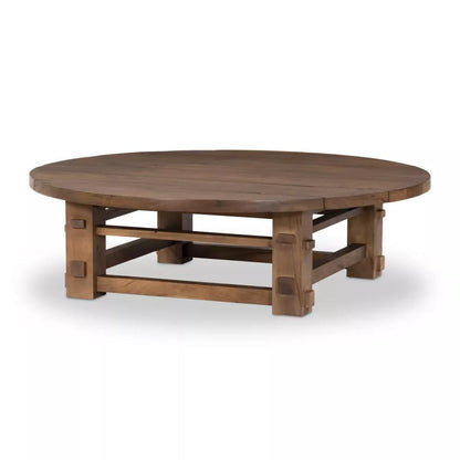 Wide Plank Round Coffee Table Neem Wood Warm Brown 54 inch