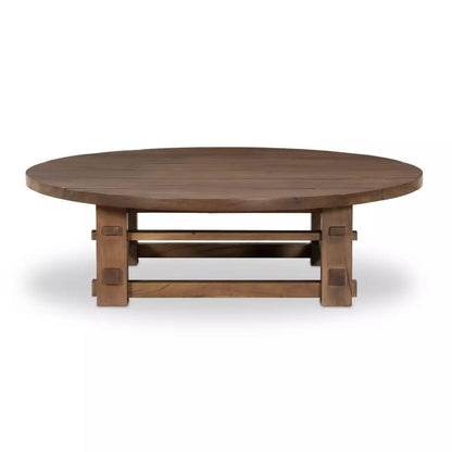 Wide Plank Round Coffee Table Neem Wood Warm Brown 54 inch