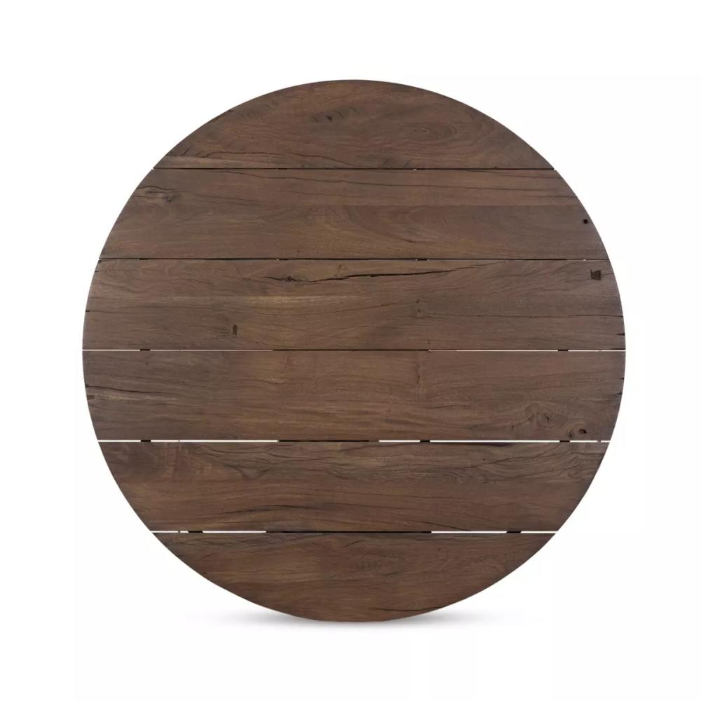 Wide Plank Round Coffee Table Neem Wood Warm Brown 54 inch