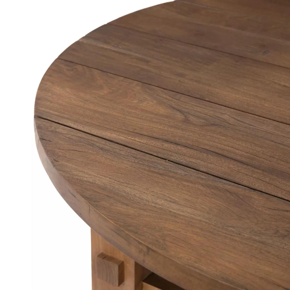 Wide Plank Round Coffee Table Neem Wood Warm Brown 54 inch