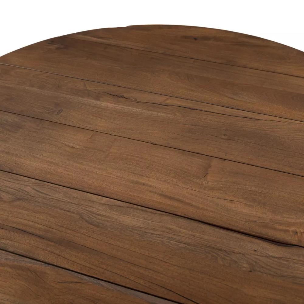 Wide Plank Round Coffee Table Neem Wood Warm Brown 54 inch