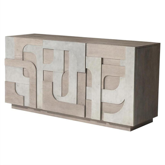 Modern Geometric Overlay Buffet Oak Solids and Veneers 64 inch