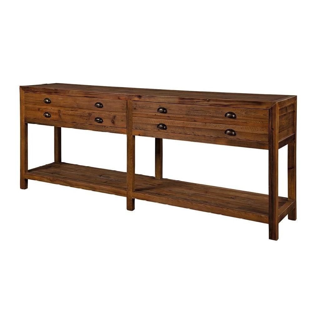 2 Drawer Warm Brown Solid Pine Wood Apothecary Sideboard Console Table 86 inch