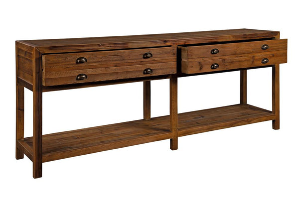 2 Drawer Warm Brown Solid Pine Wood Apothecary Sideboard Console Table 86 inch