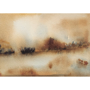 Earth Tones Warm Brown Abstract Landscape Painting Original Watercolor Art 5 x 7 inch - Diffused Glow I