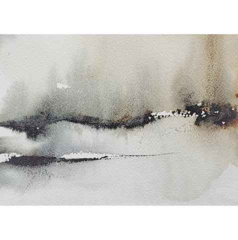Earth Tone Gray & Black Abstract Landscape Painting Original Watercolor Art 5 x 7 inch - Smoldering Sky I