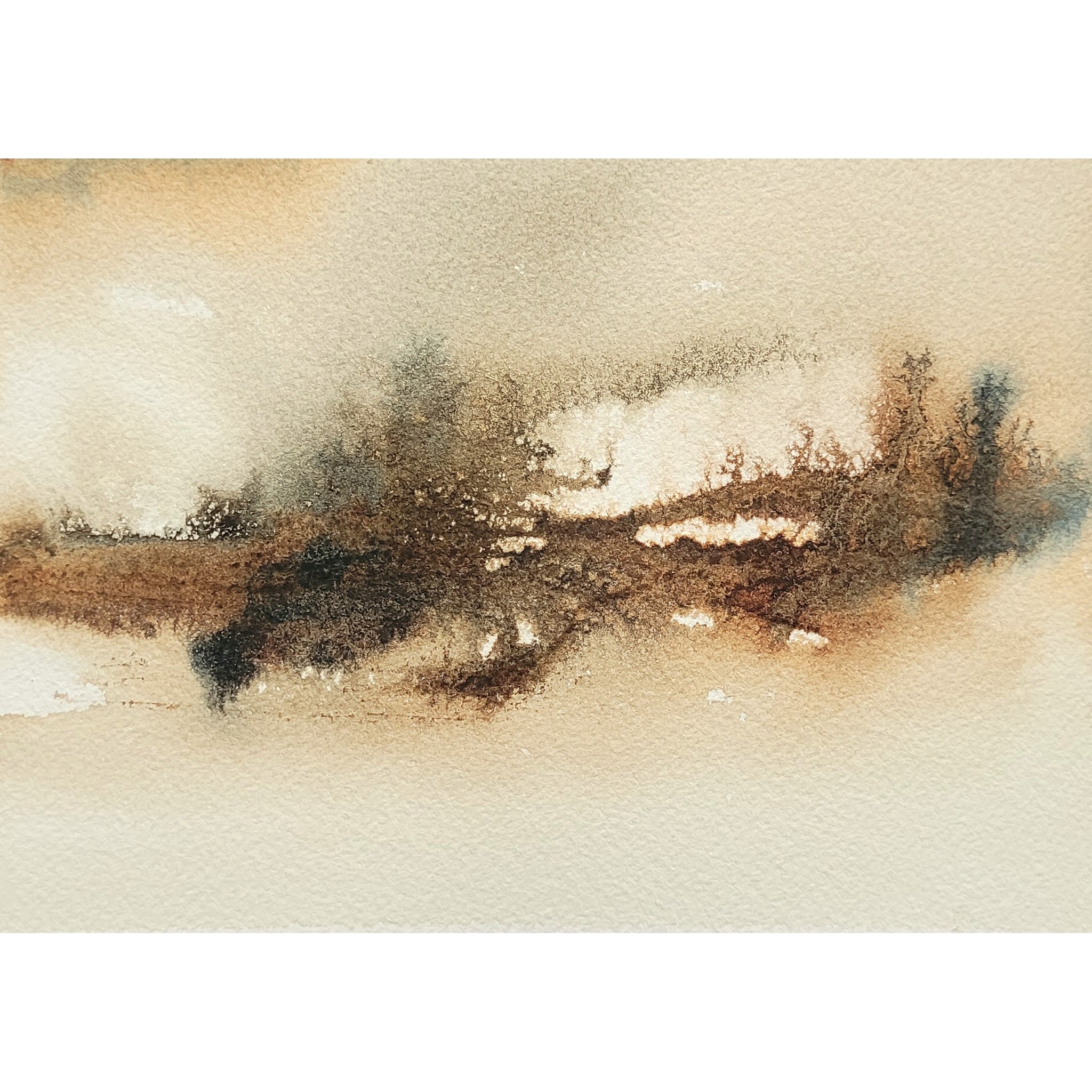 Earth Tone Rust Brown Abstract Landscape Painting Original Watercolor Art 5 x 7 inch - Dendritic Earth