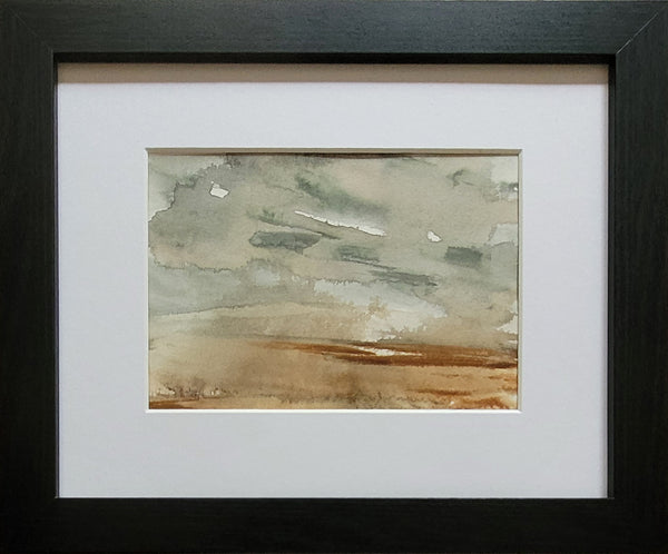 Blue Gray & Rust Brown Abstract Landscape Painting Original Watercolor Art 5 x 7 inch - Prairie Storm
