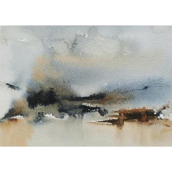 Blue, Brown & Black Abstract Landscape Painting Original Watercolor Art 5 x 7 inch - Upheaval