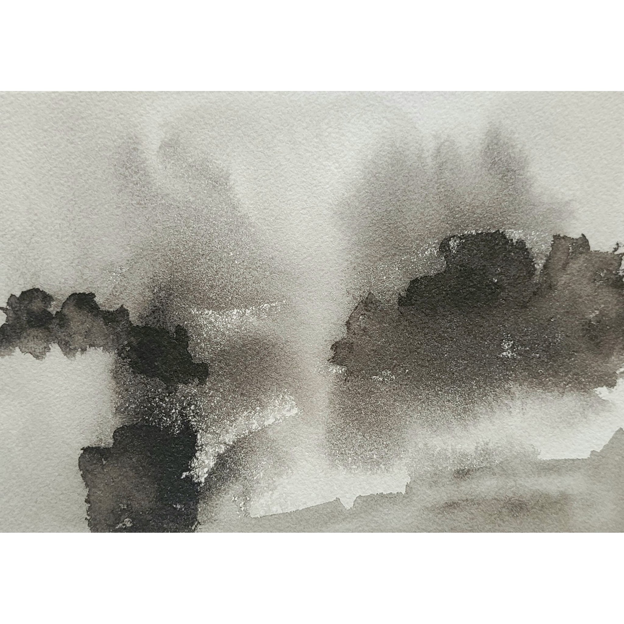 Black & White Abstract Landscape Painting Original Watercolor Art 5 x 7 inch - Dusk I