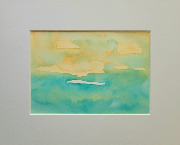 Aqua Blue & Yellow Abstract Landscape Painting Original Watercolor Art 5 x 7 inch - Pastel Paradise I