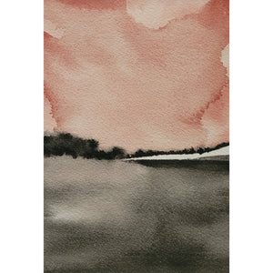 Peach, Gray & Black Abstract Landscape Painting Original Watercolor Art 5 x 7 inch - Peach Sky III