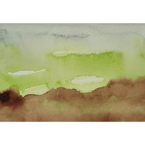 Blue, Green & Rust Abstract Landscape Painting Original Watercolor Art 5 x 7 inch - Meandering Meadow