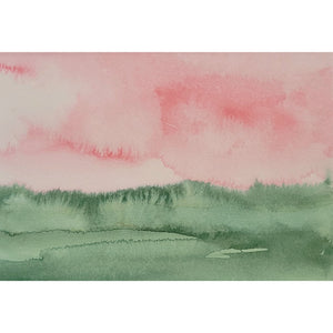Pink & Teal Green Abstract Landscape Painting Original Watercolor Art 5 x 7 inch - Summer at the Shore