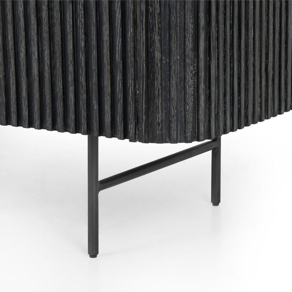 Curved and Slatted Bluestone Top Sideboard in Washed Black Oak 71 inch