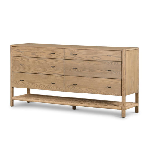 6 Drawer Dresser Solid Ash Wood in Dune Finish 69 inch