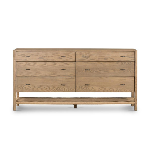 6 Drawer Dresser Solid Ash Wood in Dune Finish 69 inch