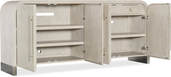 Modern Curved Raffia Wrapped Doors Buffet Sideboard in Alabaster Finish 80 inch