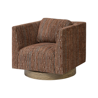 70's Inspired Brown Geometric Patterned Fabric Swivel Accent Chair