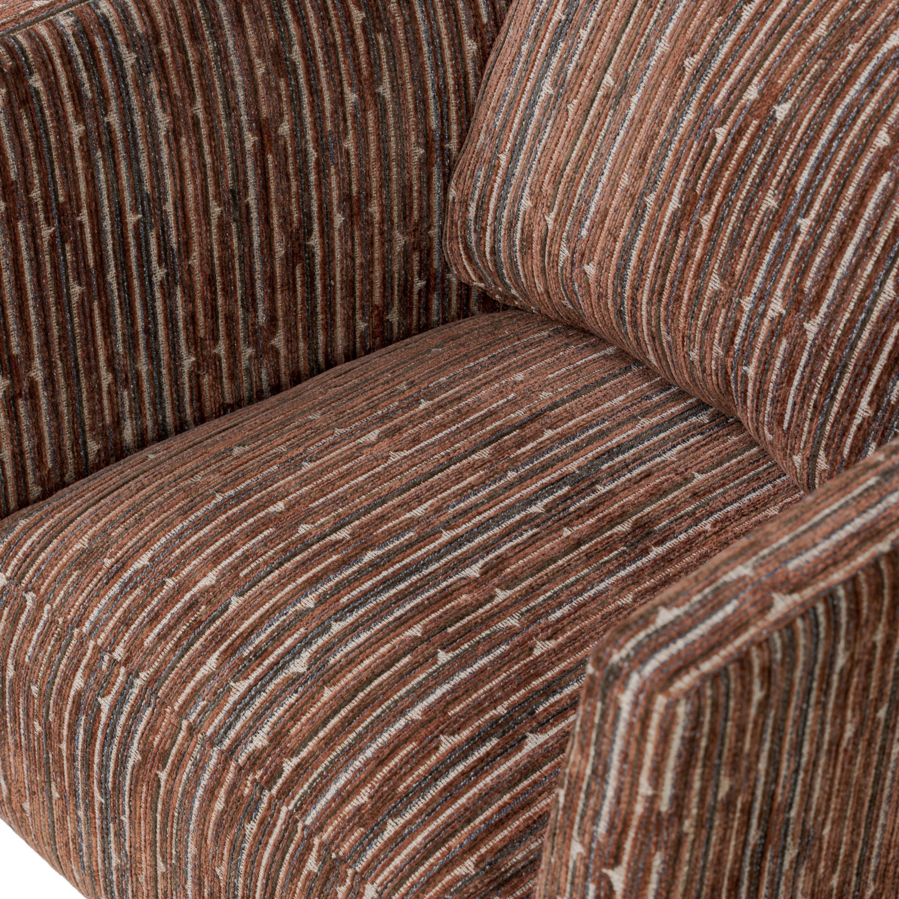 70's Inspired Brown Geometric Patterned Fabric Swivel Accent Chair