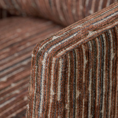 70's Inspired Brown Geometric Patterned Fabric Swivel Accent Chair