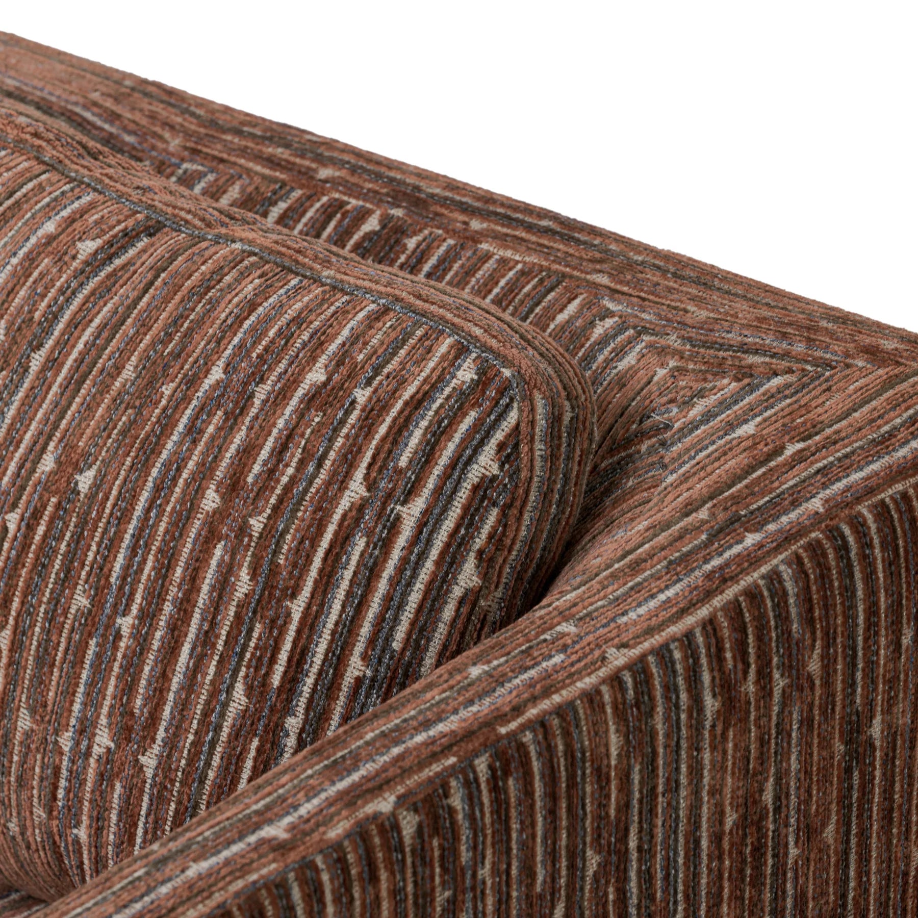 70's Inspired Brown Geometric Patterned Fabric Swivel Accent Chair