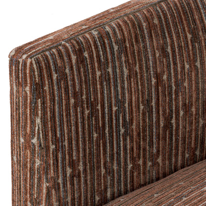 70's Inspired Brown Geometric Patterned Fabric Swivel Accent Chair