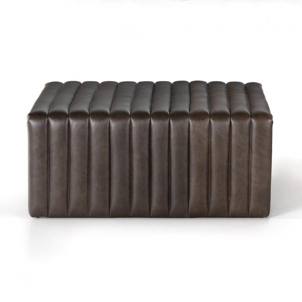 Channel Tufted Leather Square Cocktail Ottoman in Deacon Wolf 36 inch