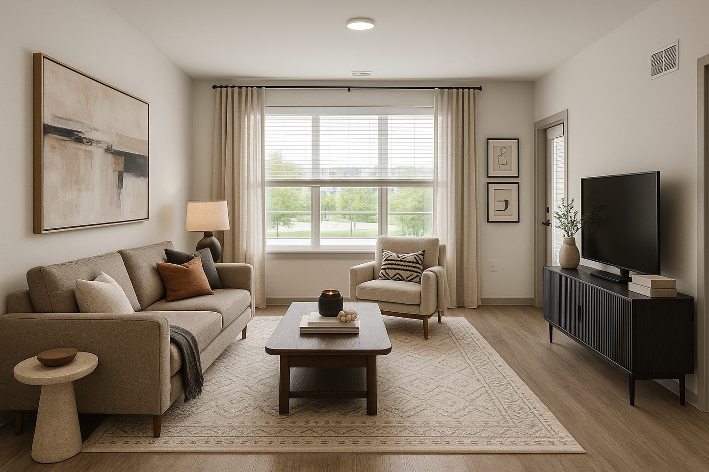 Modern City Loft Living Room Rendering - After