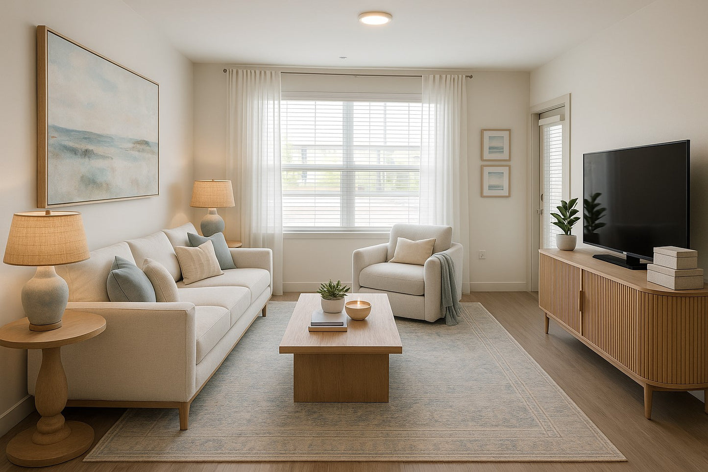 Modern Coastal Living Room Rendering - After