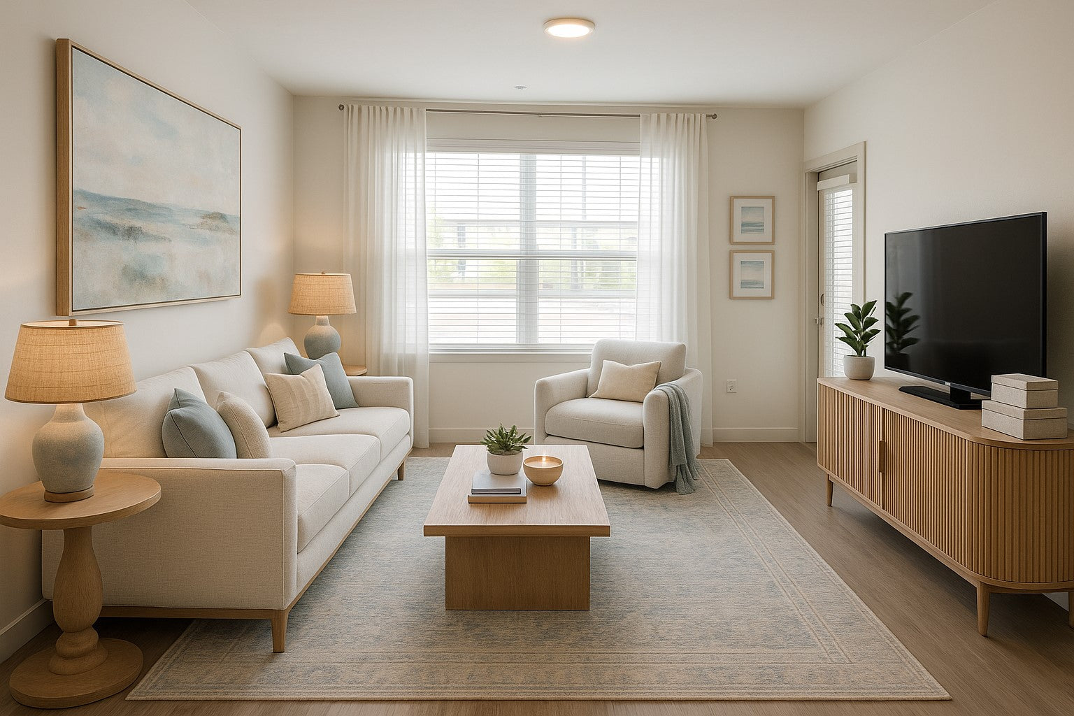 Modern Coastal Living Room Rendering - After