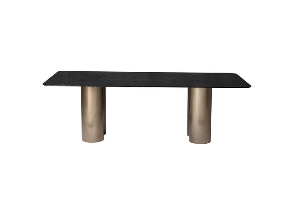 Liquid Brown Glass Top & Antique Bronze Tubular Legs Rectangle Dining Table 94 inch