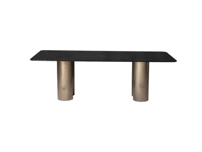 Liquid Brown Glass Top & Antique Bronze Tubular Legs Rectangle Dining Table 94 inch