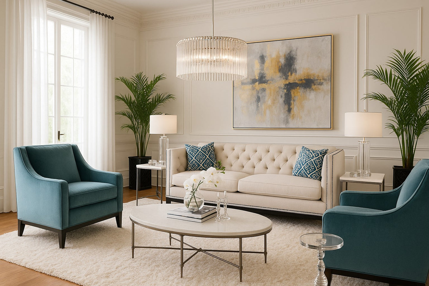 Hollywood Glam Style Living Room Rendering