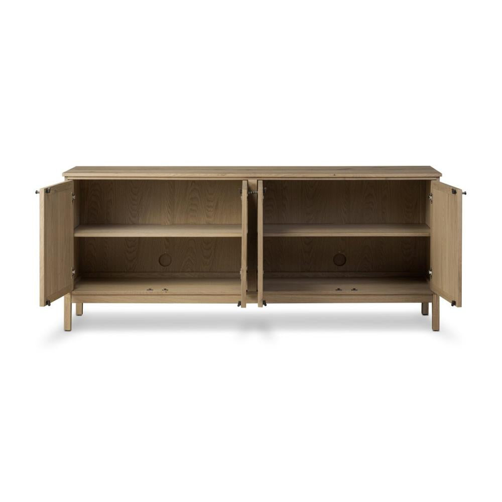 Aged Natural Oak Wood Sideboard Media Console Storage Cabinet 82 inch