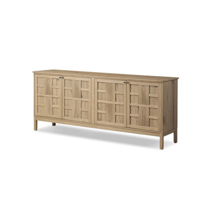 Aged Natural Oak Wood Sideboard Media Console Storage Cabinet 82 inch