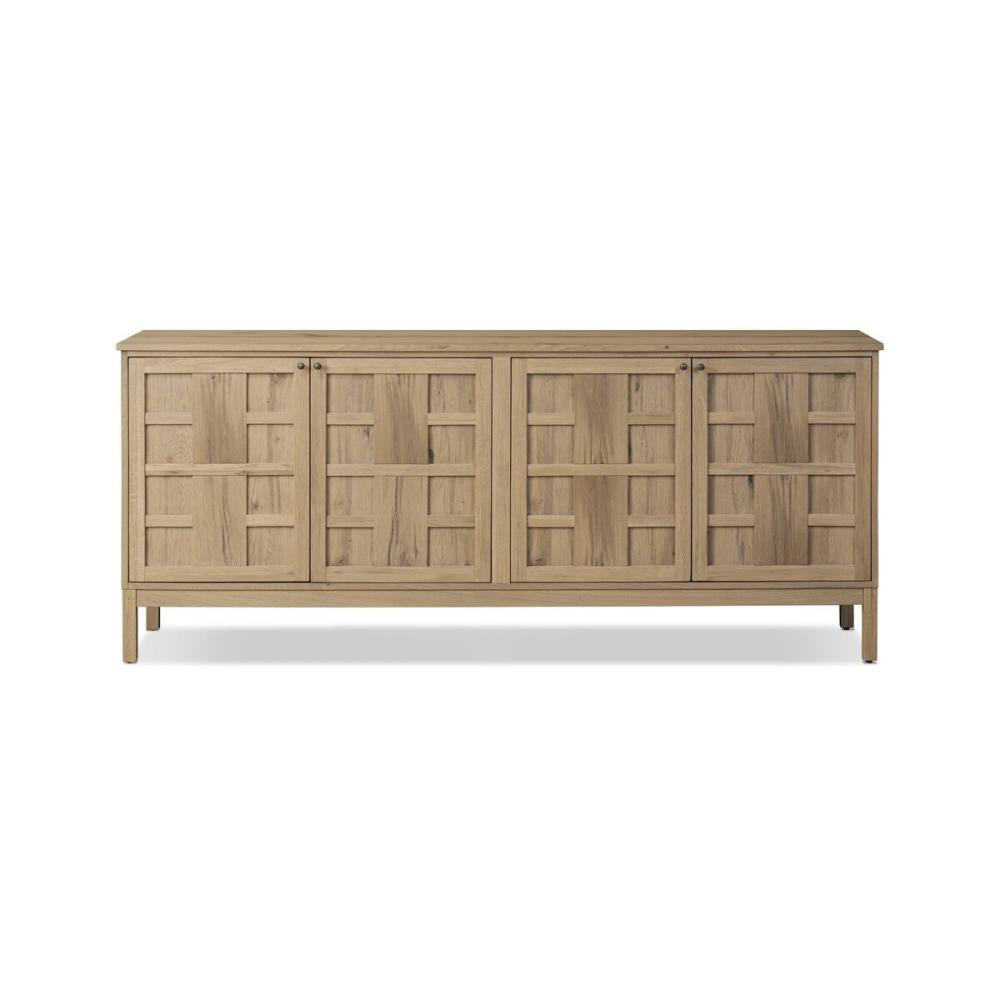 Aged Natural Oak Wood Sideboard Media Console Storage Cabinet 82 inch