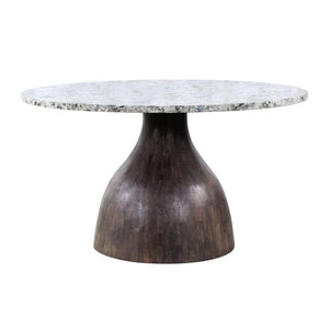 Alaska White Marble Top Black Wash Wood Pedestal Round Dining Table 54 inch